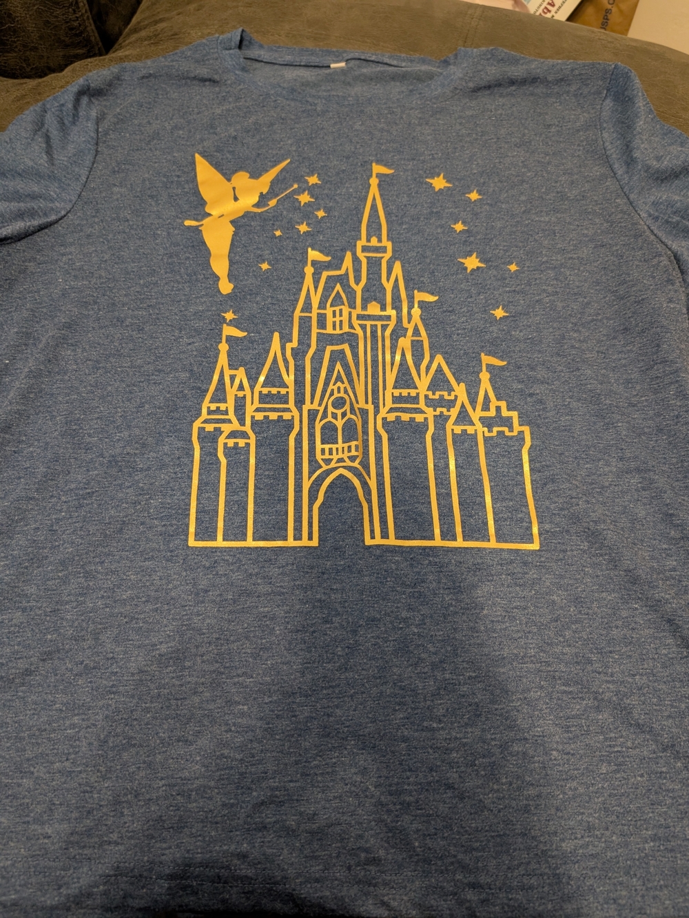 Women's Blue Graphic Castle T-Shirt with Gold Print